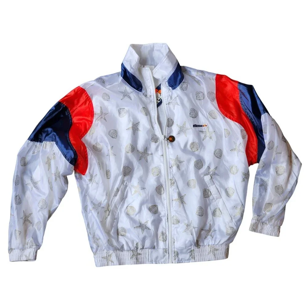 Vintage Ellesse Nautical Nylon Tracksuit White Red‎ Blue 1980s